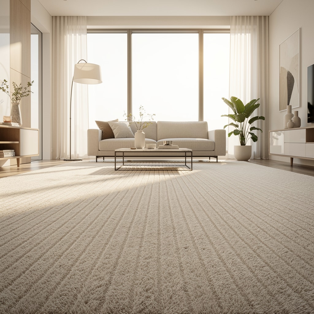 Clean living room with pristine carpet