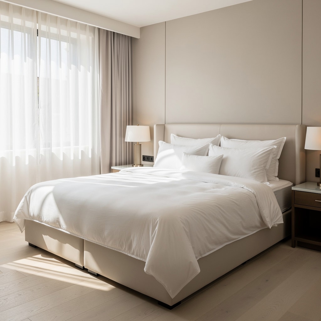 Fresh clean bedroom with white bedding