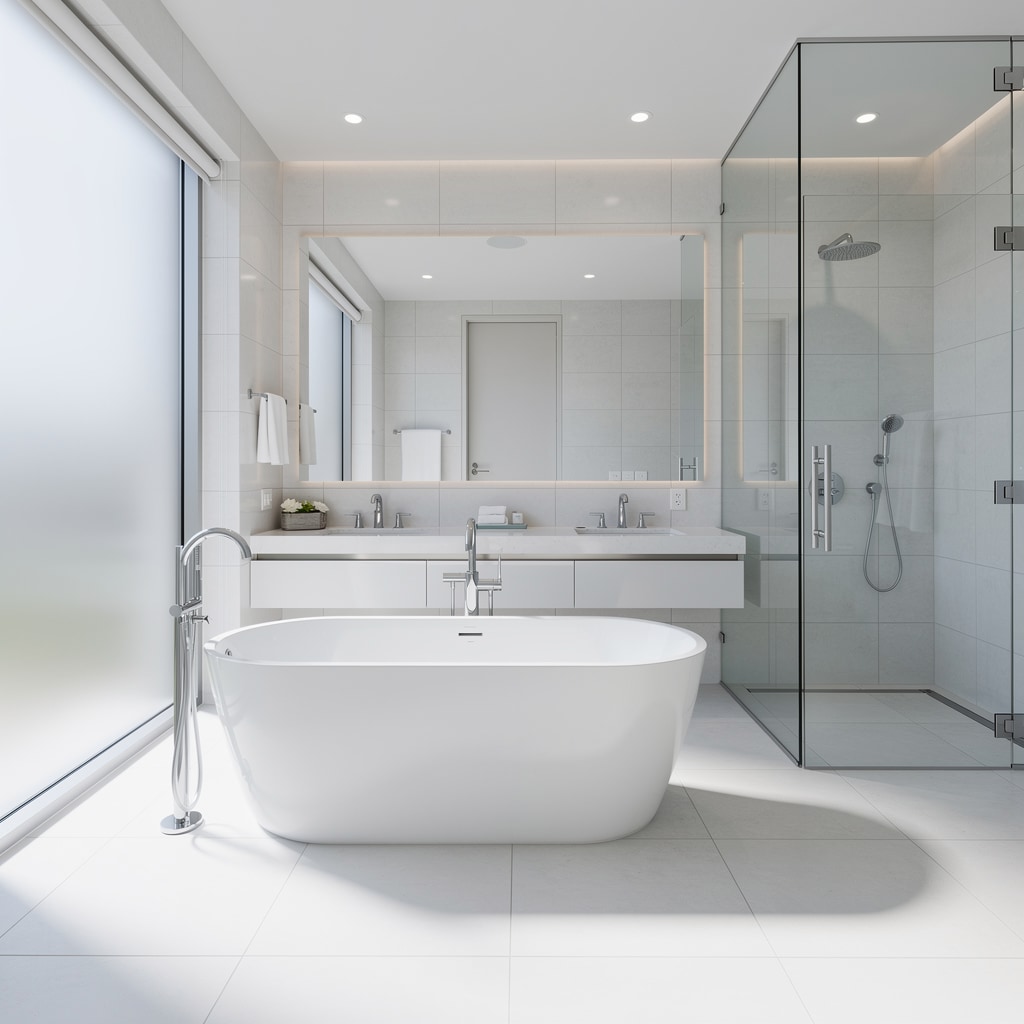 Clean bathroom with bathtub